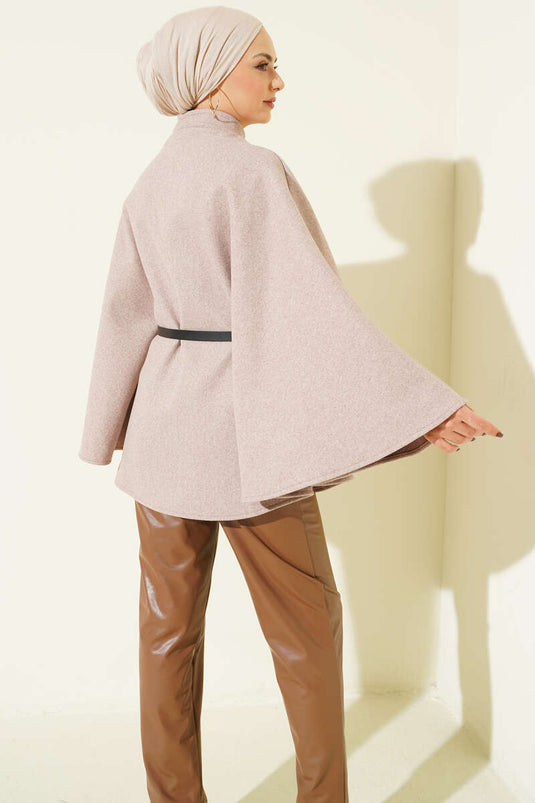 Poncho en cachemire à ceinture et bouton unique, couleur vison