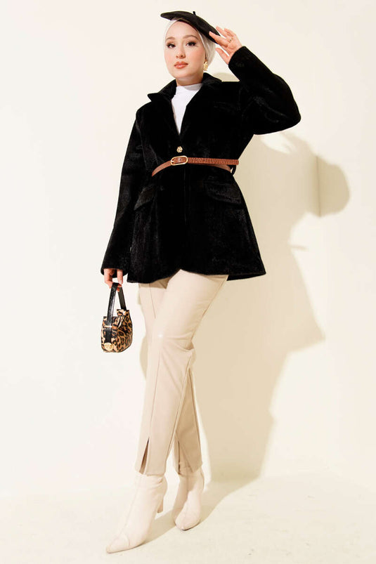 Veste barbu ceinturée à un bouton noire