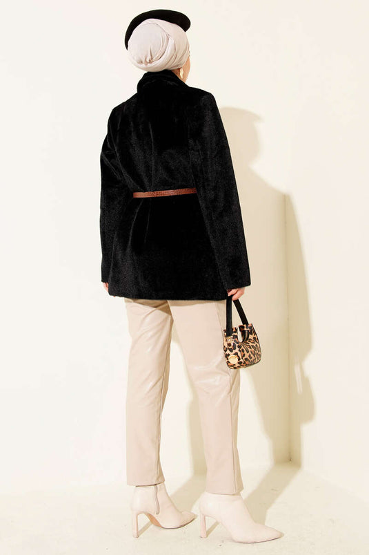 Veste barbu ceinturée à un bouton noire