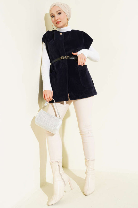 Gilet à ceinture à un bouton avec barbe, bleu marine