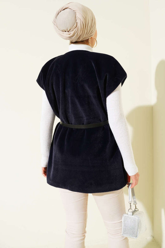 Gilet à ceinture à un bouton avec barbe, bleu marine