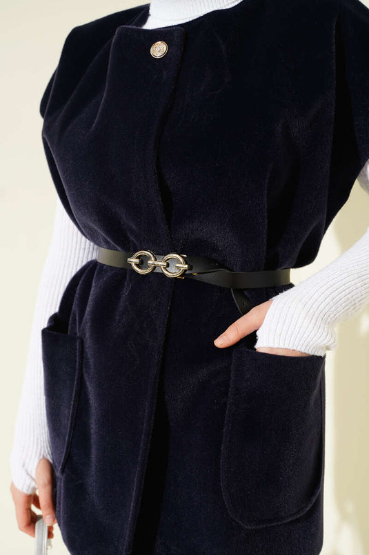 Gilet à ceinture à un bouton avec barbe, bleu marine