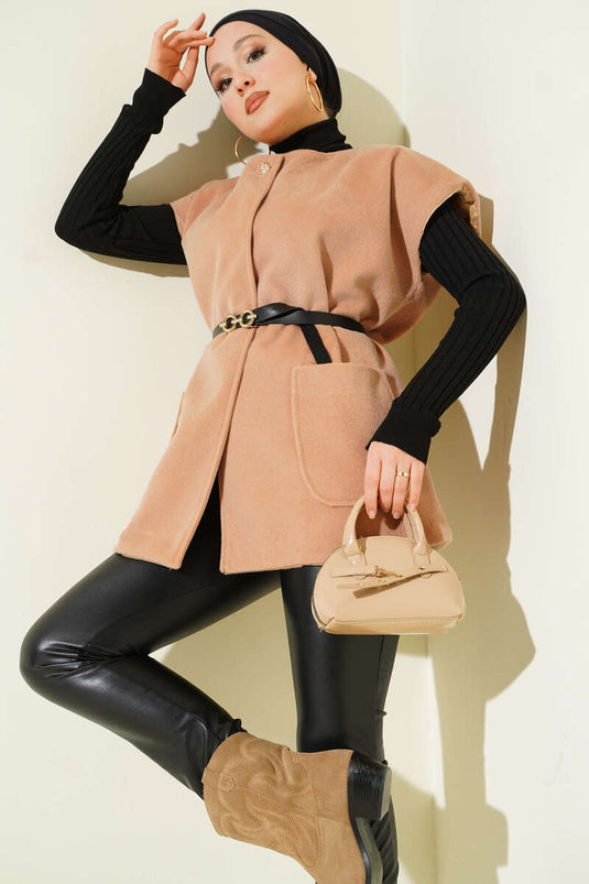 Gilet à ceinture à un bouton couleur barbu Latte