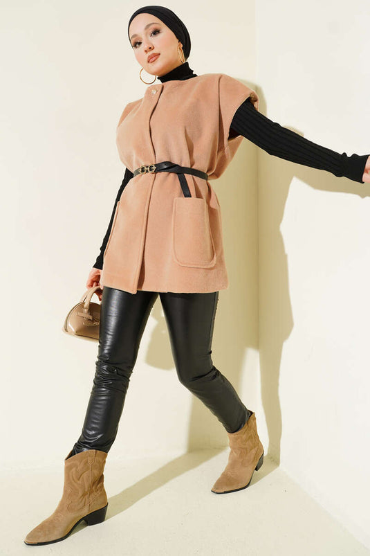 Gilet à ceinture à un bouton couleur barbu Latte