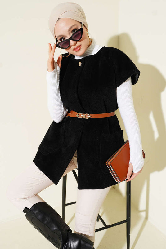 Gilet à barbe noir, ceinturé et à un seul bouton