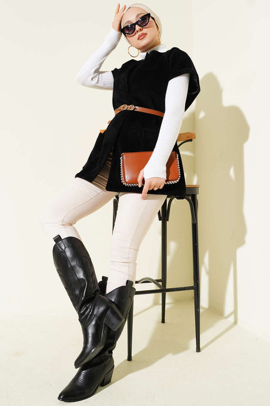 Gilet à barbe noir, ceinturé et à un seul bouton