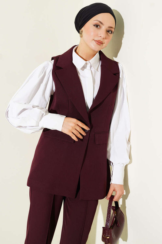 Ensemble avec gilet et col croisé à un bouton Bourgogne