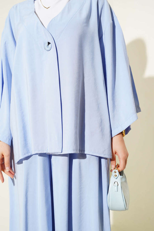 Enkelknoops casual tweedelig pak blauw