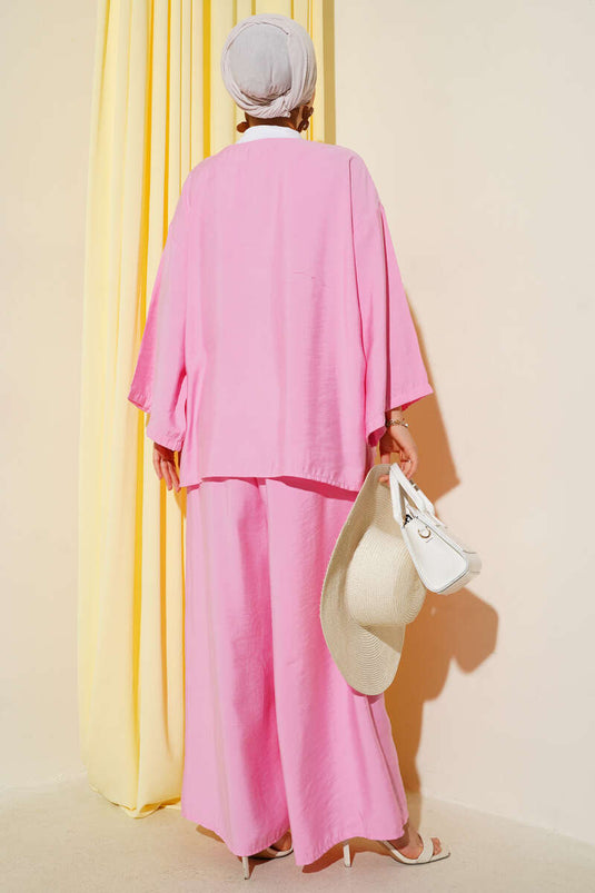 Single Button Casual Two Piece Suit Pink