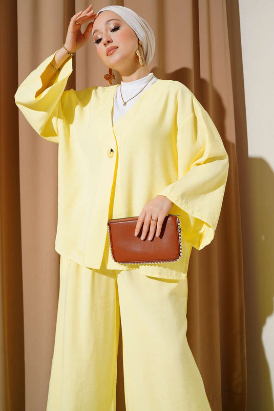 Single Button Casual Two Piece Suit Yellow