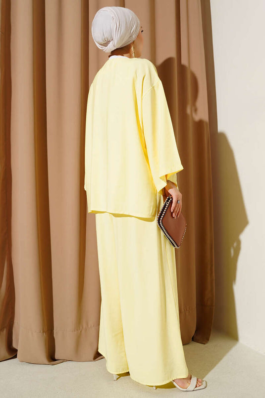 Single Button Casual Two Piece Suit Yellow