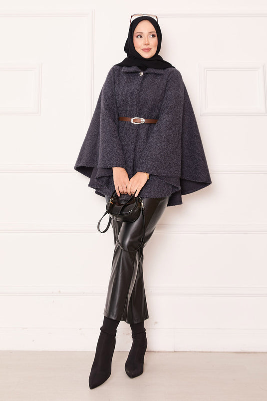 Single Button and Belted Poncho Anthracite