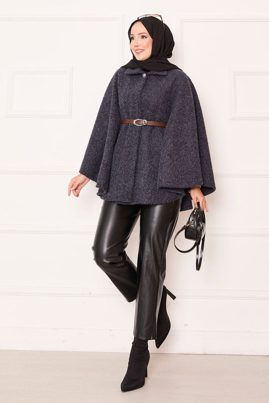 Single Button and Belted Poncho Anthracite