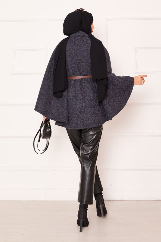 Single Button and Belted Poncho Anthracite