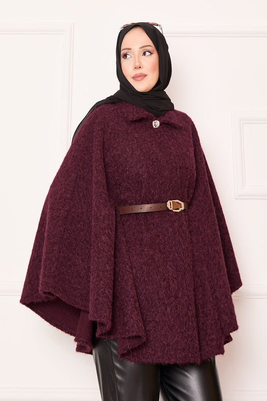 Single Button and Belted Poncho, Claret Red