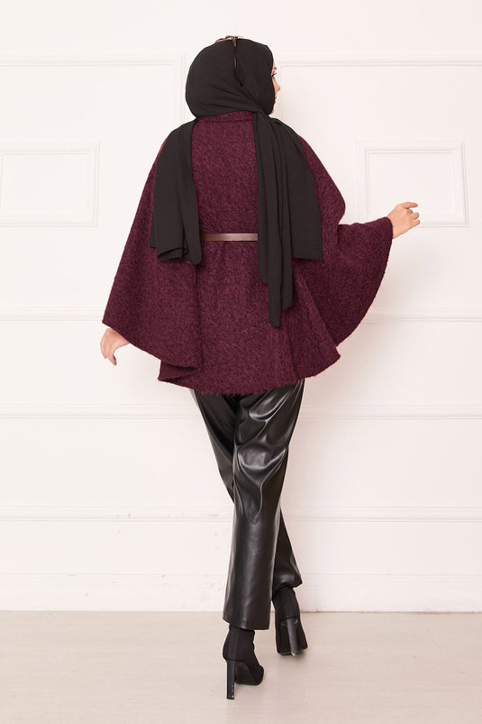 Single Button and Belted Poncho, Claret Red