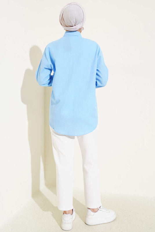 Basic Shirt with Single Chest Pocket Ice Blue