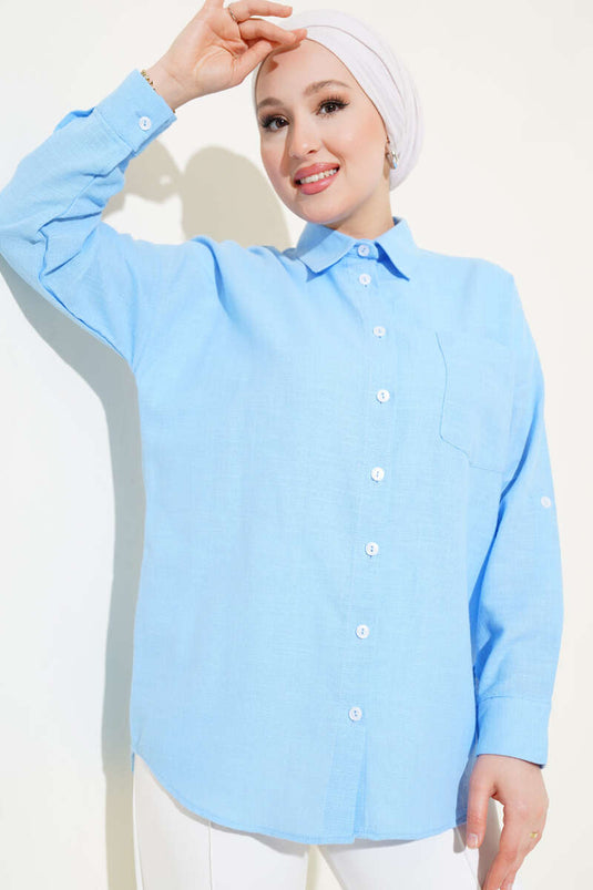 Basic Shirt with Single Chest Pocket Ice Blue