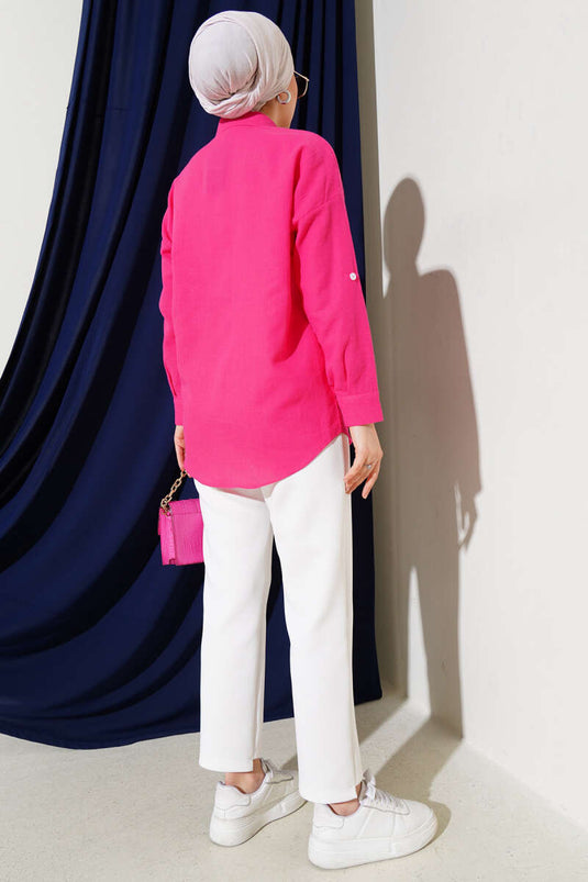 Single Chest Pocket Basic Shirt Fuchsia