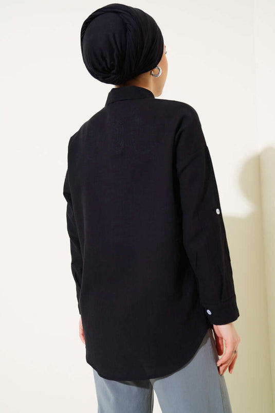 Single Chest Pocket Basic Shirt Black