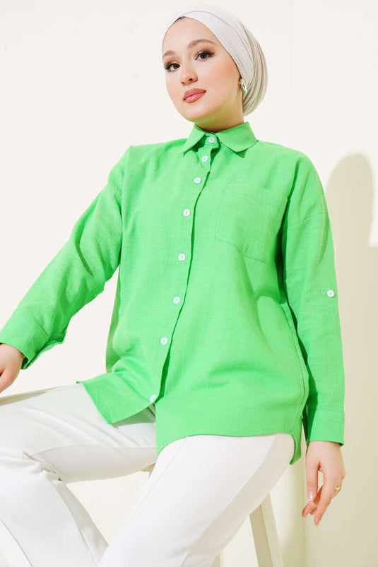 Single Chest Pocket Basic Shirt Green