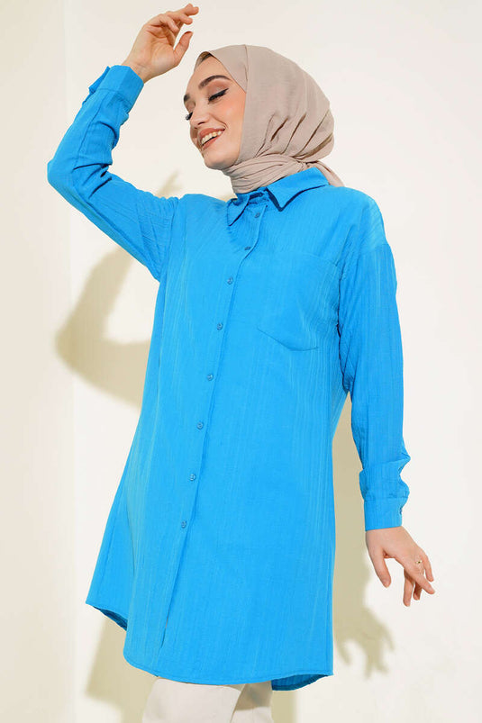 Chemise avec Poche Poitrine Unique Turquoise