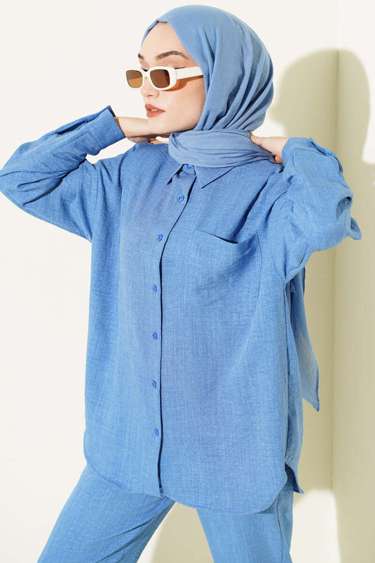 Completo doppio con camicia a tasca singola blu