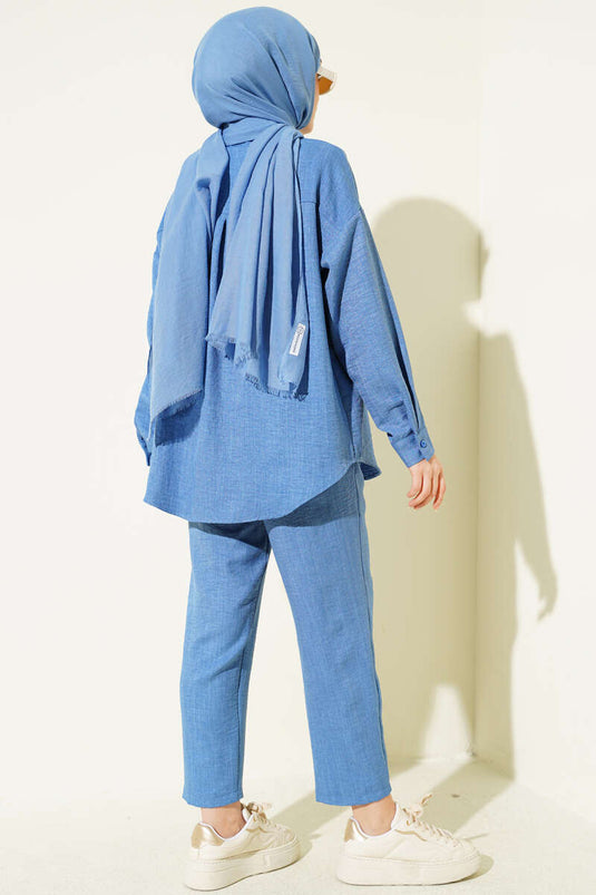 Completo doppio con camicia a tasca singola blu
