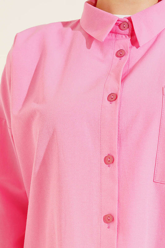 Tek Göğüs Cepli Salaş Gömlek Pembe