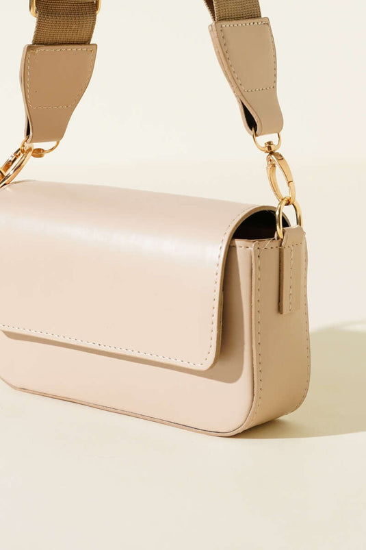 Single-Compartment Magnetic Shoulder Bag, Beige