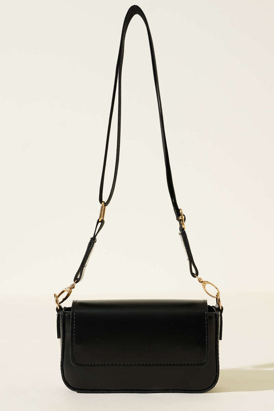 Single Compartment Magnetic Shoulder Bag, Black