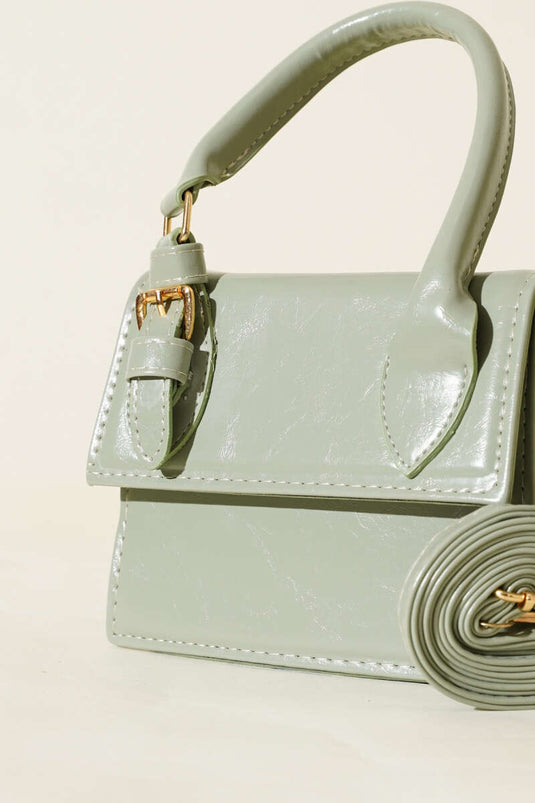 Single Belt Detail Patent Leather Bag in Pistachio Green