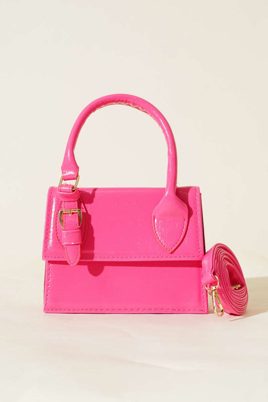 Single Belt Detailed Patent Leather Bag Fuchsia
