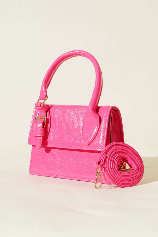 Single Belt Detailed Patent Leather Bag Fuchsia