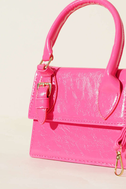 Single Belt Detailed Patent Leather Bag Fuchsia