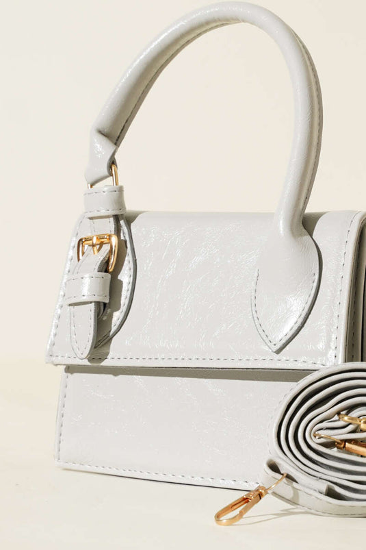 Single Belt Detail Patent Leather Bag Gray