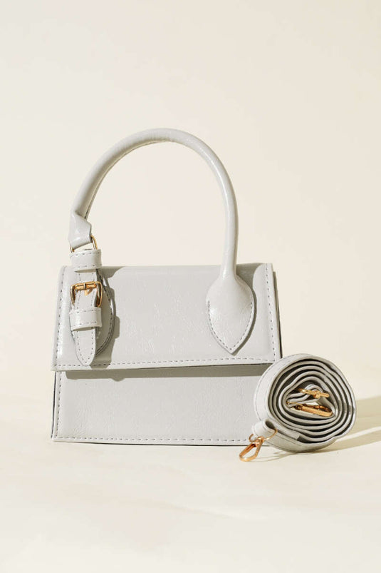 Single Belt Detail Patent Leather Bag Gray