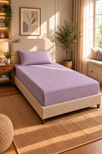 Ensemble De Draps Housse Extensible Lilas Pour Lit Simple