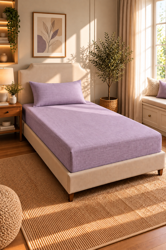 Ensemble De Draps Housse Extensible Lilas Pour Lit Simple