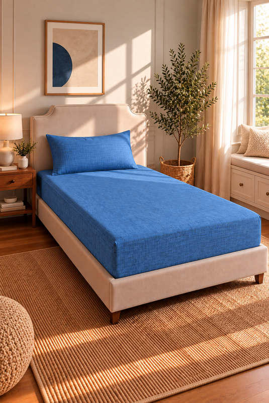 Ensemble De Draps Housse À Taille Unique En Bleu