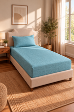 Ensemble De Draps Housse Extensible Turquoise Pour Lit Simple