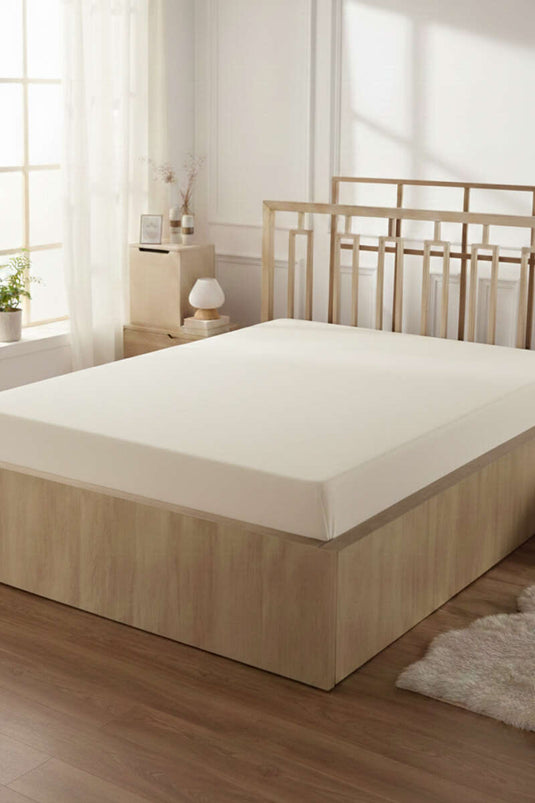 ملاءة سرير مفرد مطاطية من القطن البيج