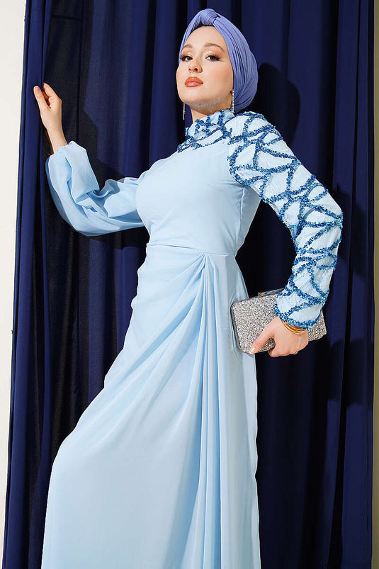 Abendkleid mit Pailletten-Detail und Einarm-Design in Blau