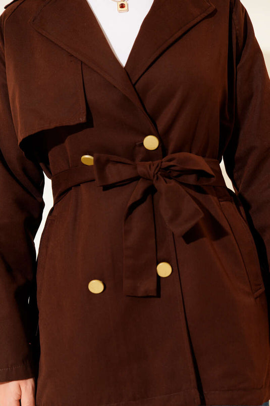 Chestnut One-Shoulder Epaulette Buttoned Trench Coat
