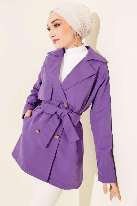 Trench-coat asymétrique à boutons et épaulettes, lilas