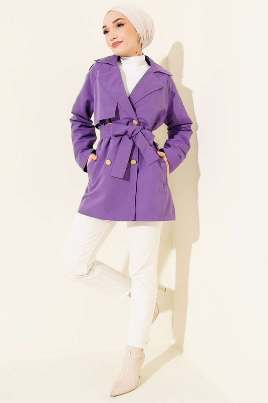 Trench-coat asymétrique à boutons et épaulettes, lilas