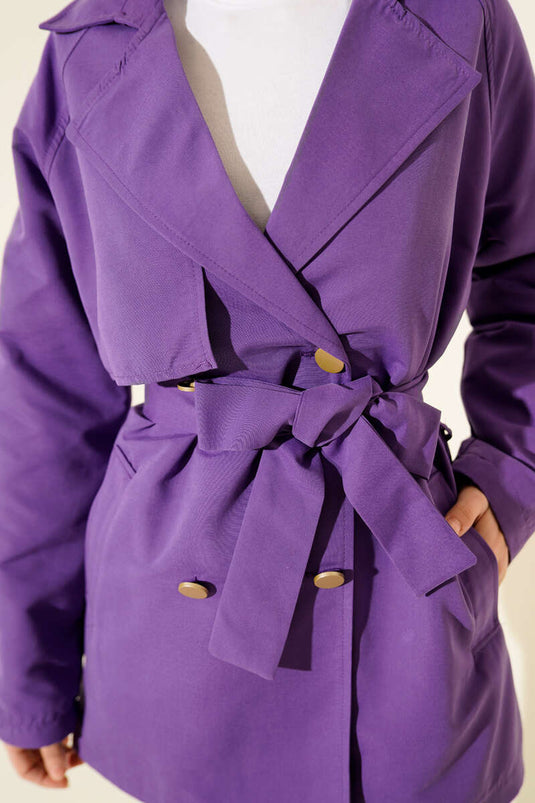 Trench-coat asymétrique à boutons et épaulettes, lilas