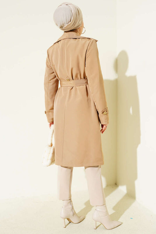 معطف ترنش مزدوج الصدر بكتف واحد وكتاف من لاتيه