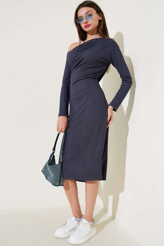 One Shoulder Basic Dress Smoke