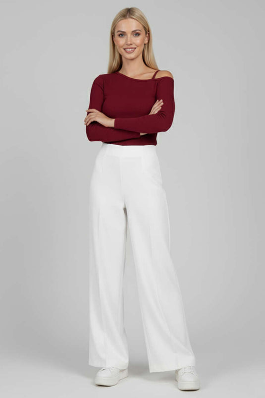 Blouse met één schouder en bandjes, bordeauxrood